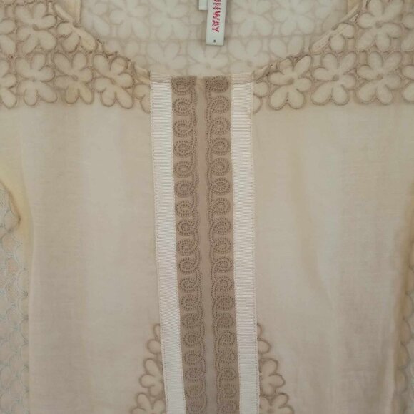 BCBG Maxazria Runway Tan Beige Lace Semi Sheer Drop Waist Mini Dress Size Small - Picture 7 of 14